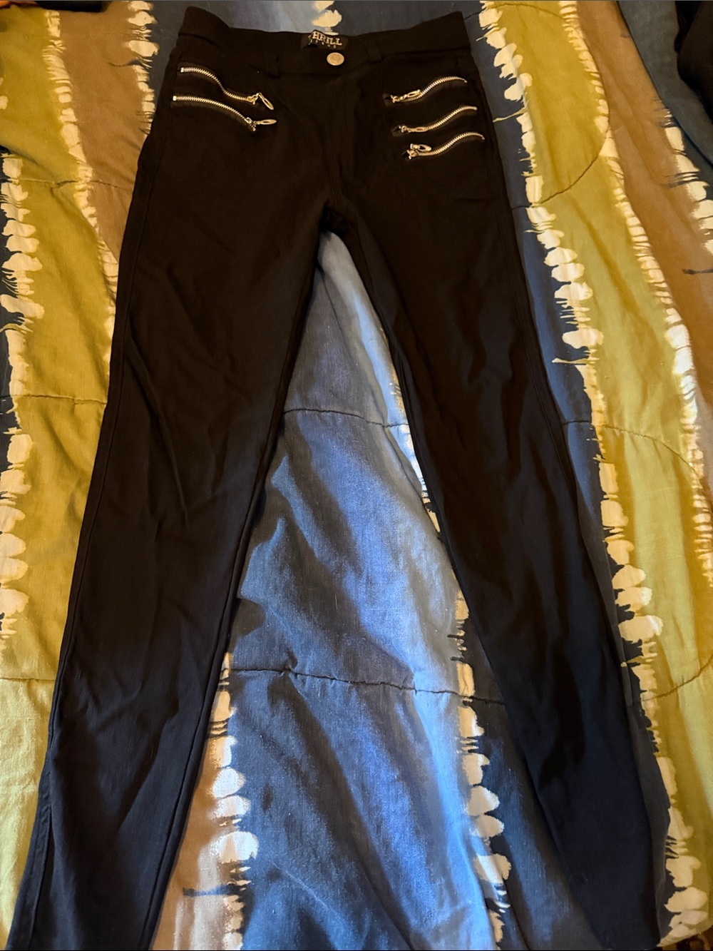 Black Skinny Pants with Decorative Zippers - Unbranded